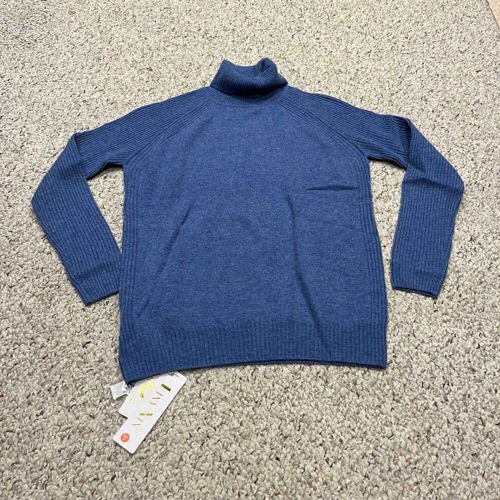 NEW Liny Xin Merino Wool Turtleneck Sweater S Blue Knit Preppy Classic Cozy